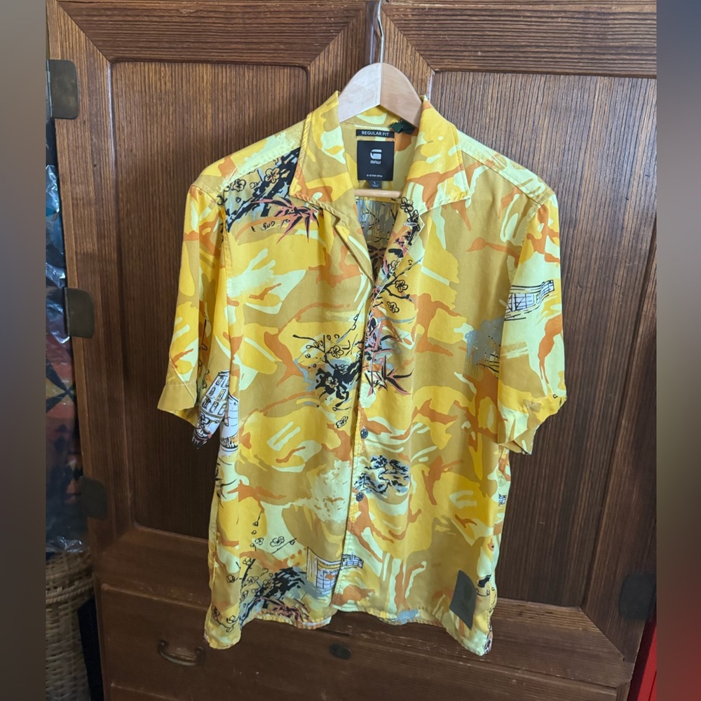 G-Star Yellow and Black Graphic Button Down Shirt